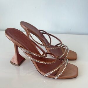 Amina Muaddi Leather Embellished Naima Sandals Size 38